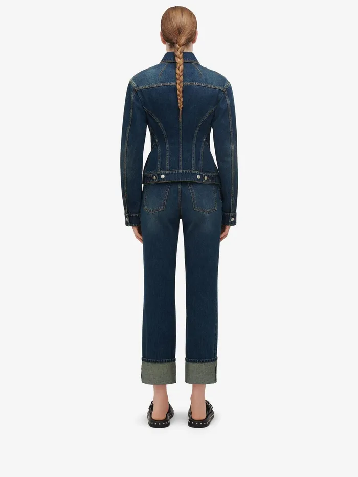 Women Jackets Alexander McQueen Waisted Denim Jacket Indigo