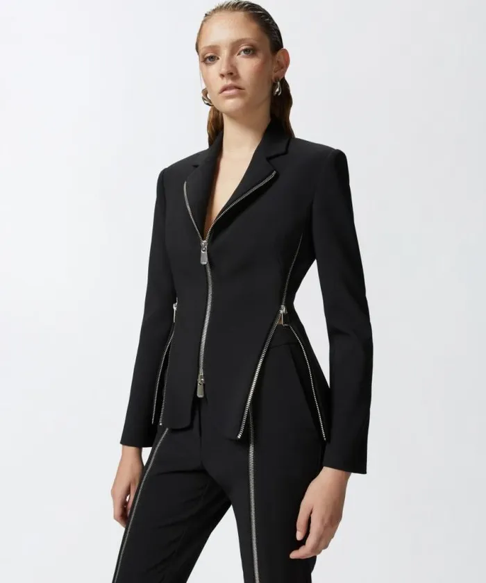 Women Jackets Pinko Crepe Fabric Jacket With Metal Zips Limo Black