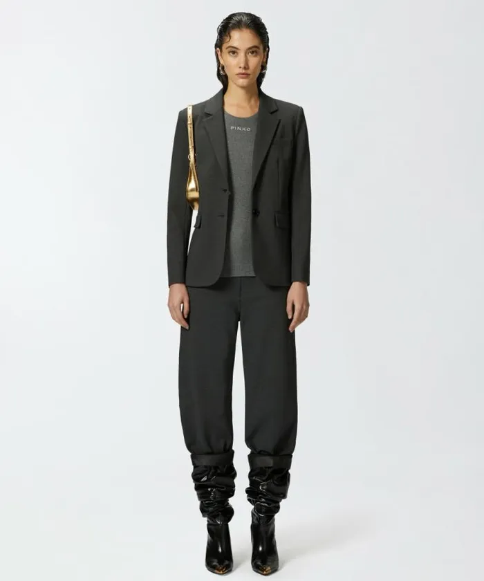 Women Jackets Pinko Singlebreasted Blazer With Structured Shoulders Greycrow Women Jackets Pinko Singlebreasted Blazer With Structured Shoulders Greycrow