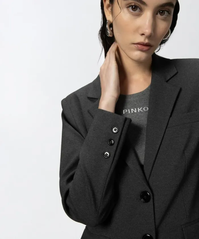 Women Jackets Pinko Singlebreasted Blazer With Structured Shoulders Greycrow Women Jackets Pinko Singlebreasted Blazer With Structured Shoulders Greycrow