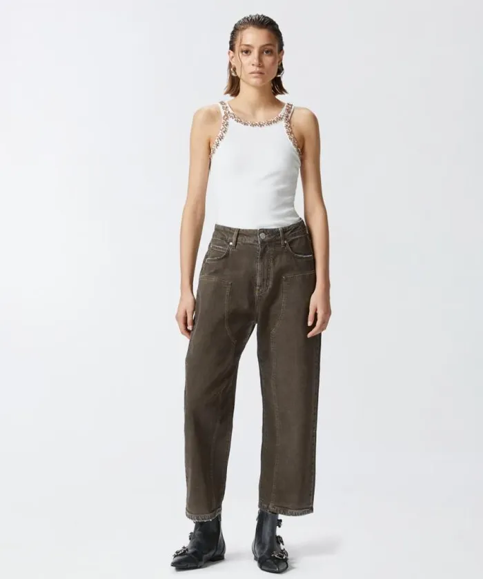 Women Jeans Pinko Wideleg Denim Jeans With Brown Spray Brownblack