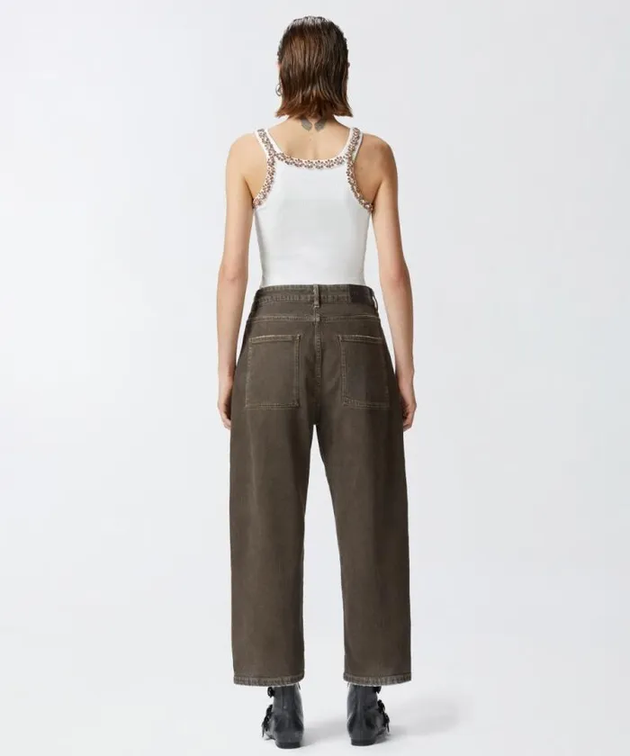 Women Jeans Pinko Wideleg Denim Jeans With Brown Spray Brownblack Women Jeans Pinko Wideleg Denim Jeans With Brown Spray Brownblack