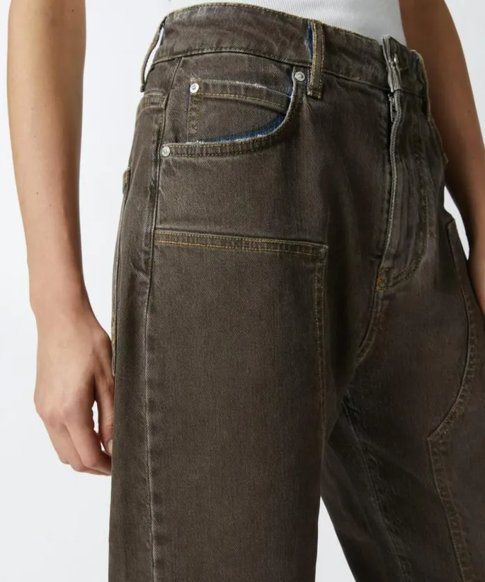 Women Jeans Pinko Wideleg Denim Jeans With Brown Spray Brownblack Women Jeans Pinko Wideleg Denim Jeans With Brown Spray Brownblack