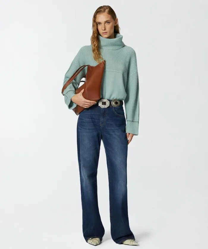 Women Jeans Pinko Wideleg Vintage Blue Denim Jeans Vintage Wash