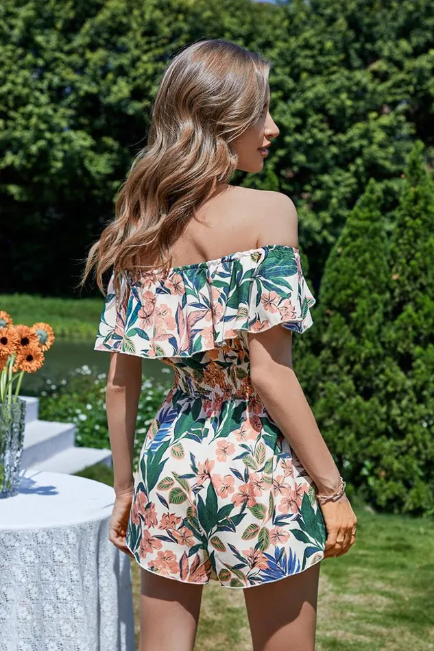 Women Jumpsuits and Rompers Cupshe Ginny Elastic Waist Smocking Ruffle Jumpsuit Multicolor