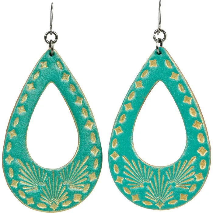WOMEN Justin Leather Teardrop Earrings Turquoise Justin Boots Jewelry