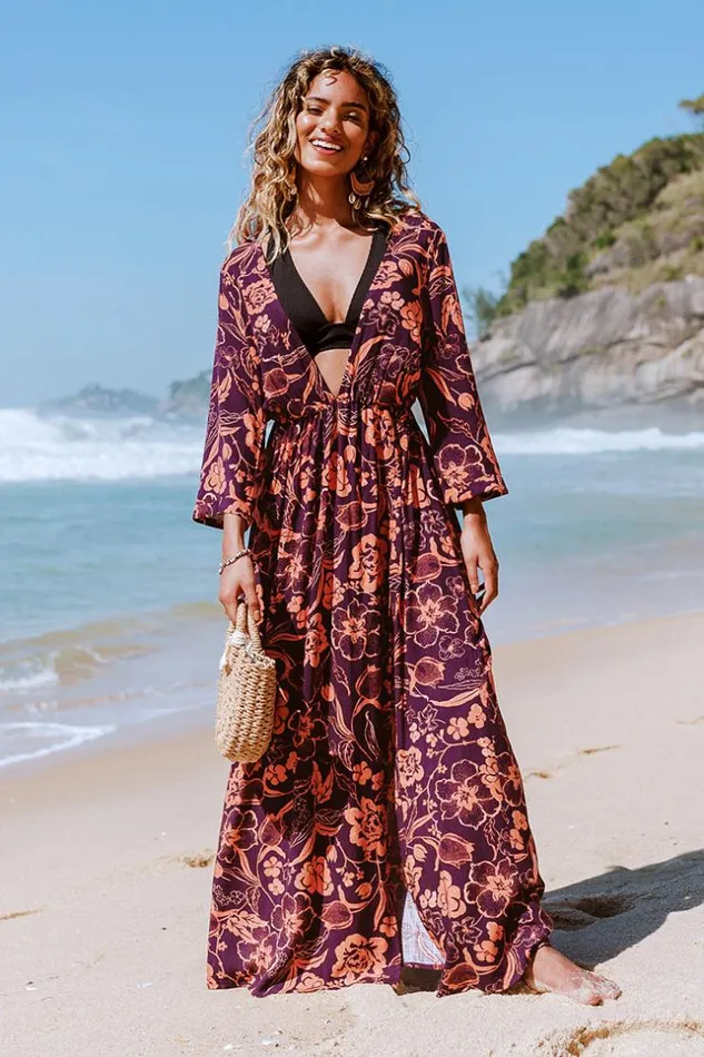 Women Kaftans Cupshe Sally Floral Plunge Maxi Dress Multicolor