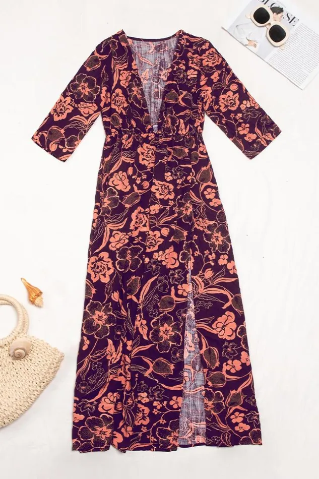 Women Kaftans Cupshe Sally Floral Plunge Maxi Dress Multicolor