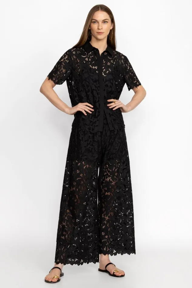 Women KITT LACE EASY PANT Black Johnny Was Bottoms Women KITT LACE EASY PANT Black Johnny Was Bottoms