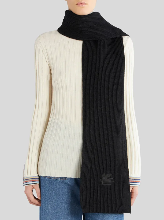 Women Knitted Scarf With Logo Etro Scarves And Silk