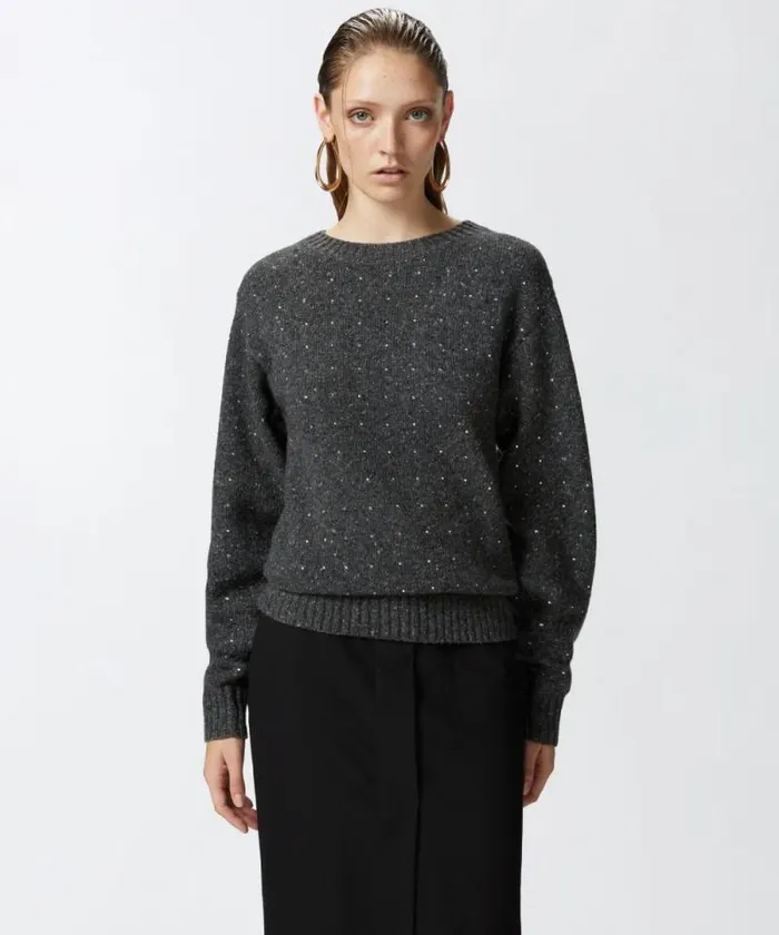 Women Knitwear Pinko Alpacablend Sweater With Rhinestones Greyblack
