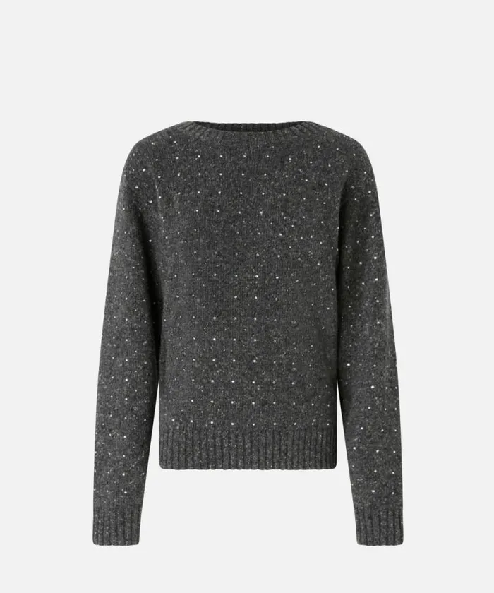 Women Knitwear Pinko Alpacablend Sweater With Rhinestones Greyblack Women Knitwear Pinko Alpacablend Sweater With Rhinestones Greyblack