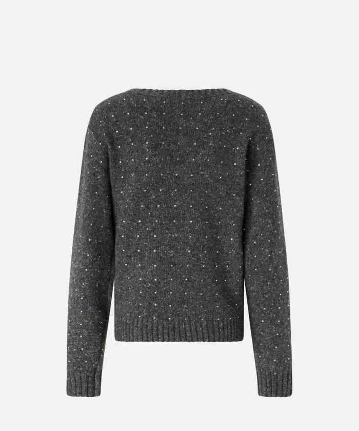 Women Knitwear Pinko Alpacablend Sweater With Rhinestones Greyblack Women Knitwear Pinko Alpacablend Sweater With Rhinestones Greyblack