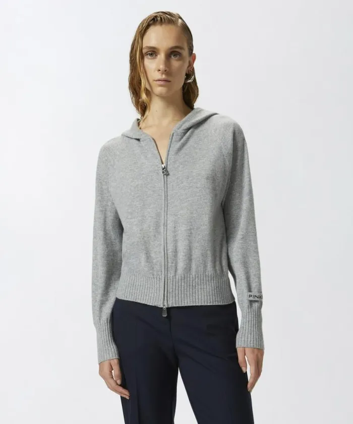 Women Knitwear Pinko Cashmereblend Hoodie With Zip Metallic Silver