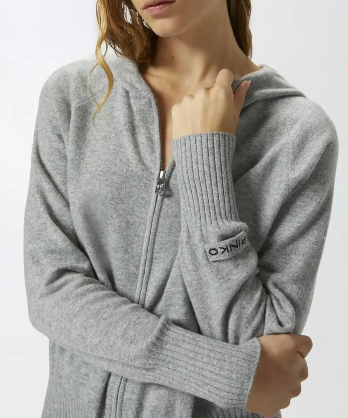 Women Knitwear Pinko Cashmereblend Hoodie With Zip Metallic Silver Women Knitwear Pinko Cashmereblend Hoodie With Zip Metallic Silver