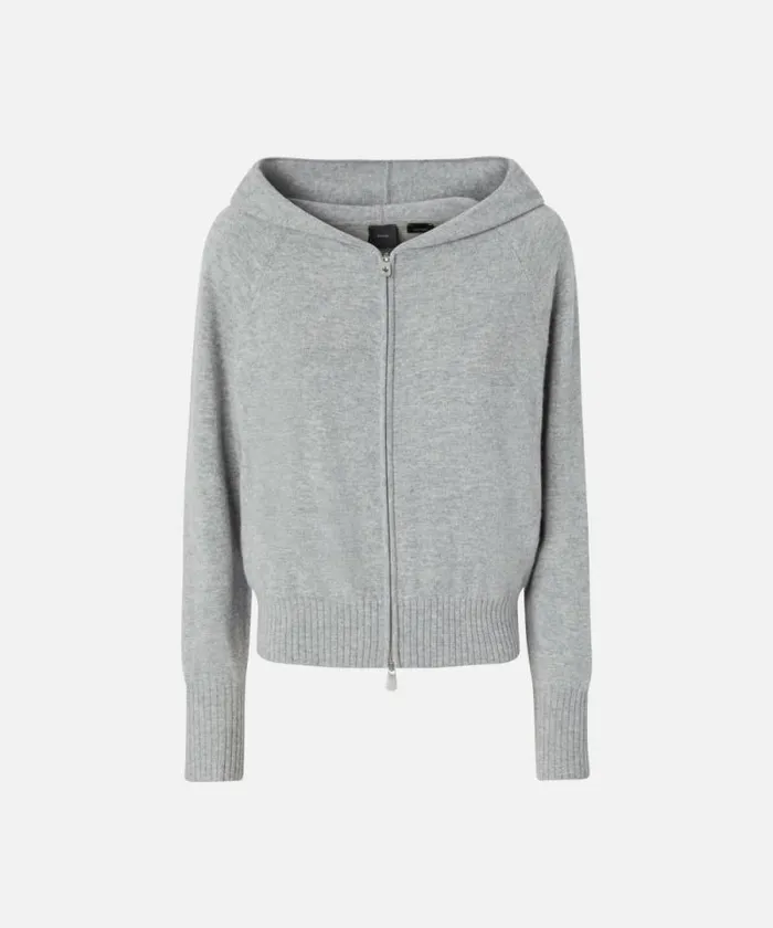 Women Knitwear Pinko Cashmereblend Hoodie With Zip Metallic Silver Women Knitwear Pinko Cashmereblend Hoodie With Zip Metallic Silver