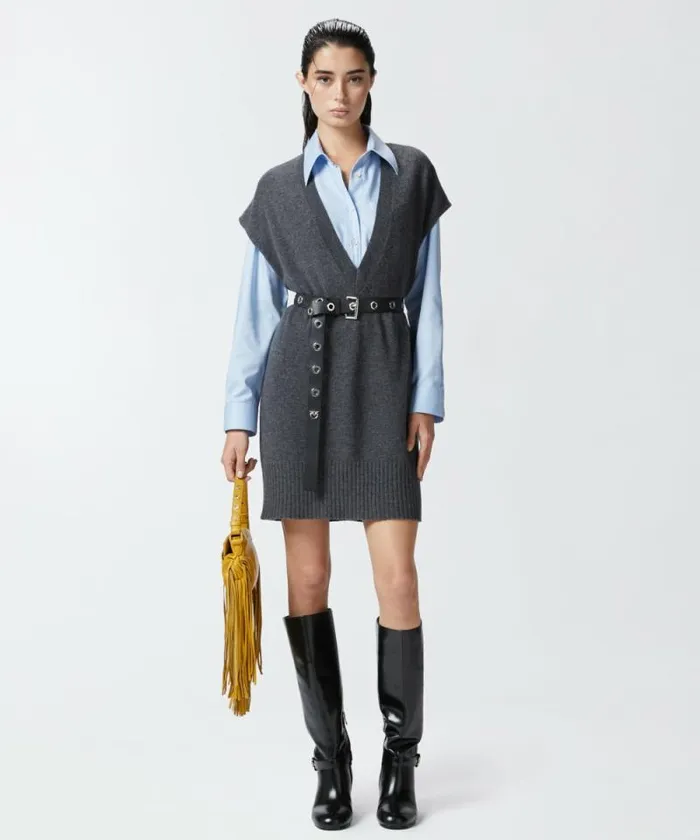 Women Knitwear Pinko Cashmereblend Knit Waistcoat Greycrow