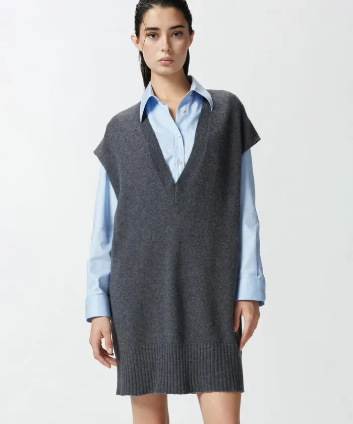 Women Knitwear Pinko Cashmereblend Knit Waistcoat Greycrow Women Knitwear Pinko Cashmereblend Knit Waistcoat Greycrow