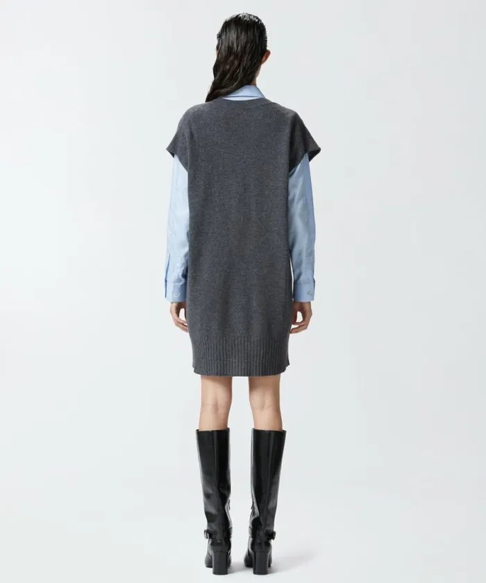Women Knitwear Pinko Cashmereblend Knit Waistcoat Greycrow Women Knitwear Pinko Cashmereblend Knit Waistcoat Greycrow