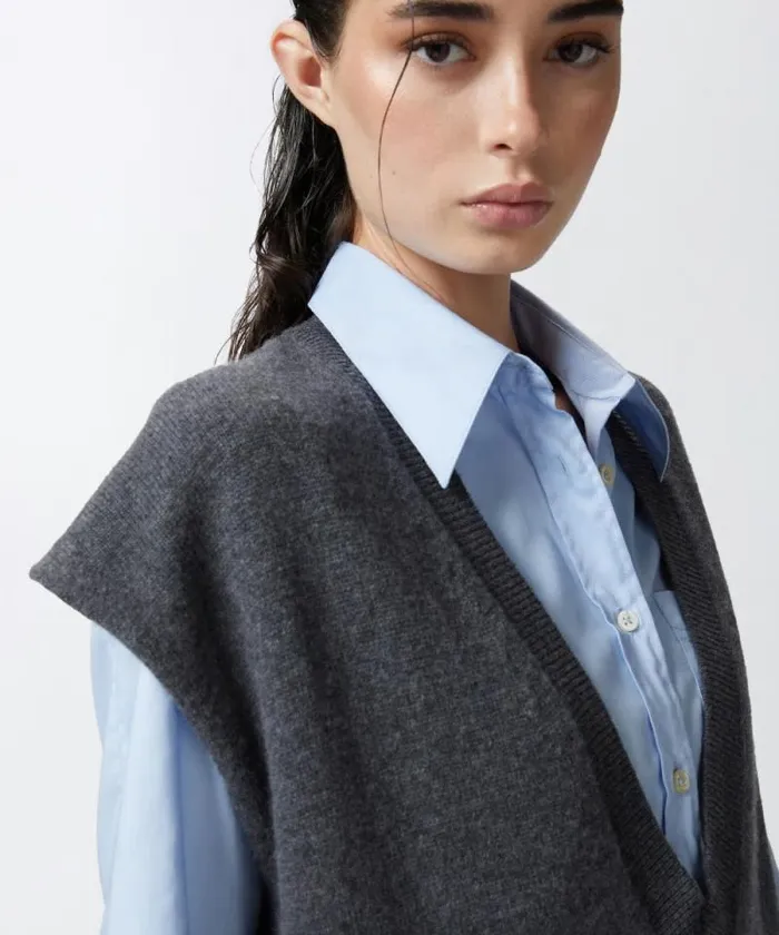 Women Knitwear Pinko Cashmereblend Knit Waistcoat Greycrow Women Knitwear Pinko Cashmereblend Knit Waistcoat Greycrow