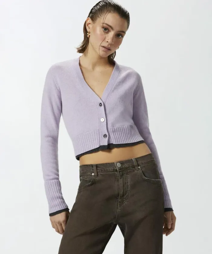 Women Knitwear Pinko Cashmere Wool Cropped Cardigan With Contrasts Pinkgrey Melange Women Knitwear Pinko Cashmere Wool Cropped Cardigan With Contrasts Pinkgrey Melange