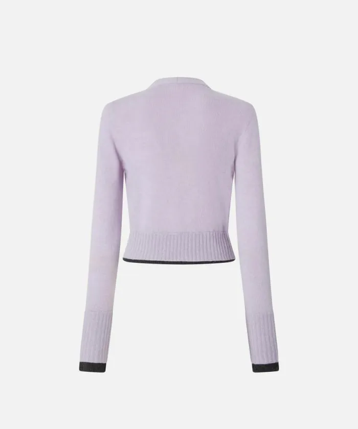 Women Knitwear Pinko Cashmere Wool Cropped Cardigan With Contrasts Pinkgrey Melange Women Knitwear Pinko Cashmere Wool Cropped Cardigan With Contrasts Pinkgrey Melange