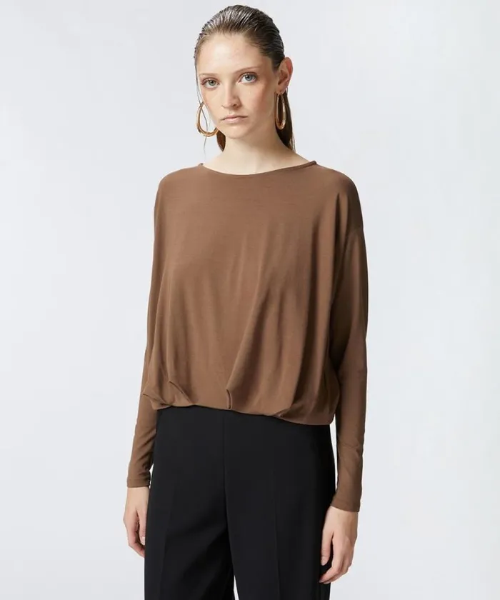 Women Knitwear Pinko Draped Flowing Jersey Sweater Dark Earth