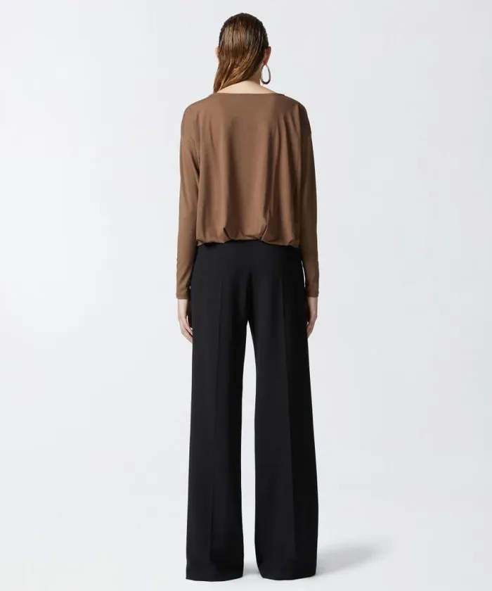 Women Knitwear Pinko Draped Flowing Jersey Sweater Dark Earth Women Knitwear Pinko Draped Flowing Jersey Sweater Dark Earth