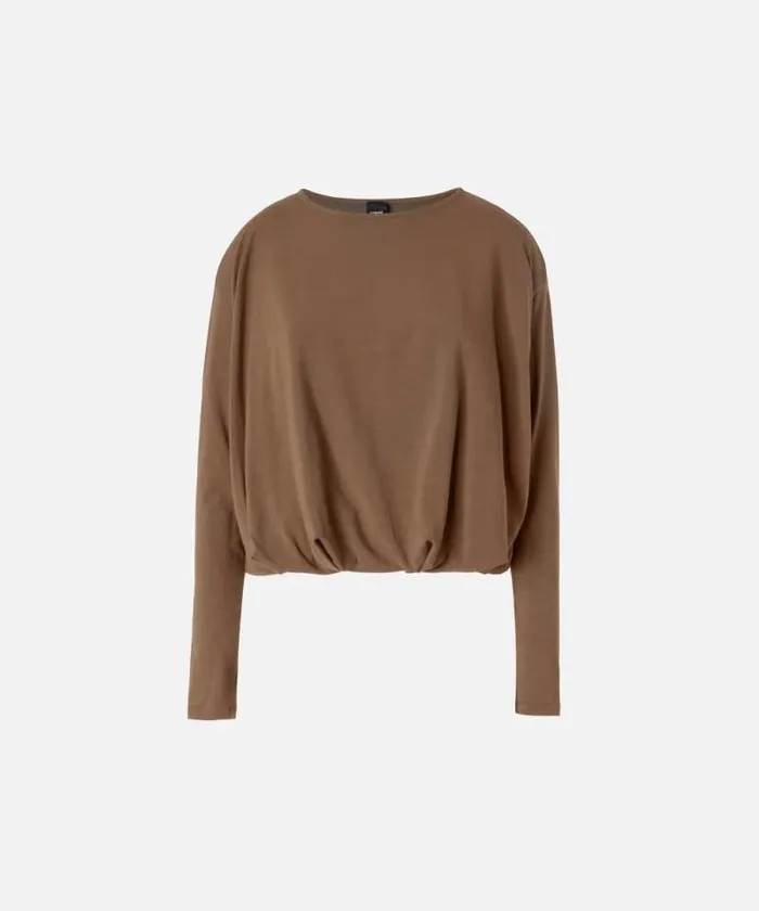 Women Knitwear Pinko Draped Flowing Jersey Sweater Dark Earth Women Knitwear Pinko Draped Flowing Jersey Sweater Dark Earth