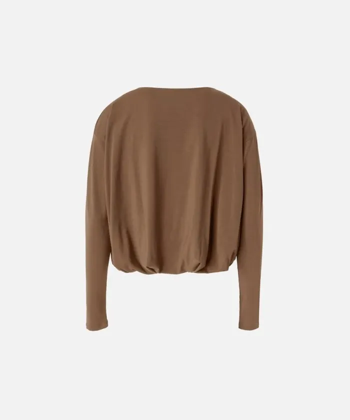 Women Knitwear Pinko Draped Flowing Jersey Sweater Dark Earth Women Knitwear Pinko Draped Flowing Jersey Sweater Dark Earth