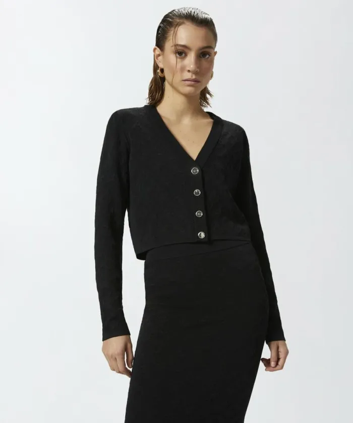 Women Knitwear Pinko Monogram Vneck Cropped Cardigan Limo Black