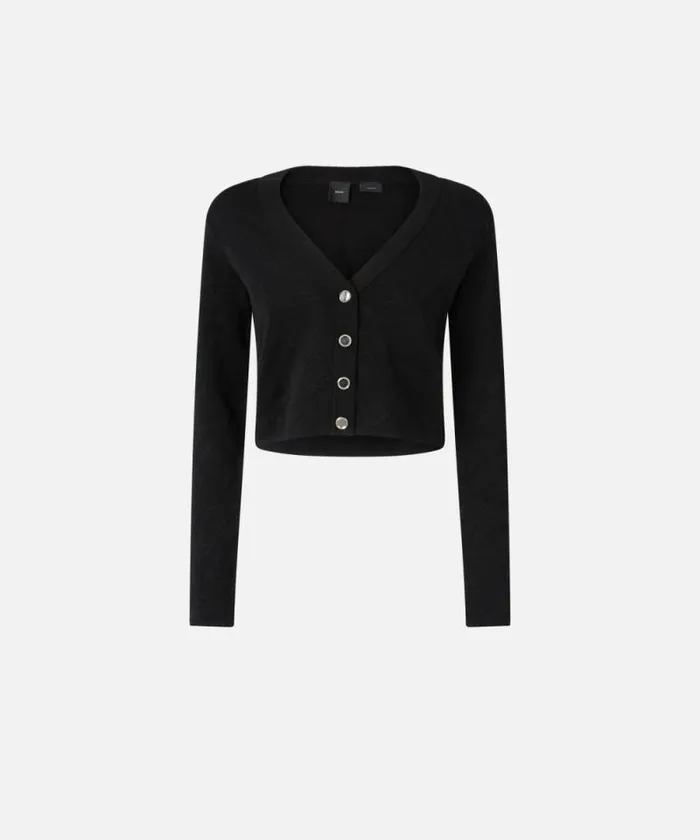 Women Knitwear Pinko Monogram Vneck Cropped Cardigan Limo Black Women Knitwear Pinko Monogram Vneck Cropped Cardigan Limo Black