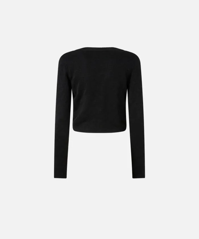 Women Knitwear Pinko Monogram Vneck Cropped Cardigan Limo Black Women Knitwear Pinko Monogram Vneck Cropped Cardigan Limo Black