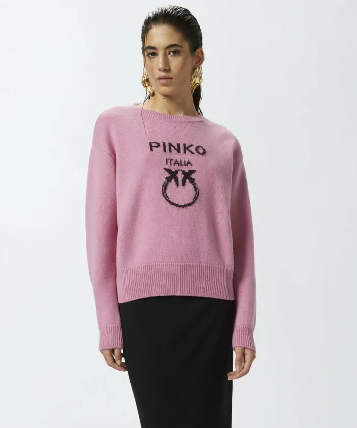 Women Knitwear Pinko PINKO Love Birds Pullover Pinkbrown