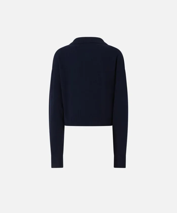 Women Knitwear Pinko Short Cashmereblend Sweater With Collar Dark Navy Blue Women Knitwear Pinko Short Cashmereblend Sweater With Collar Dark Navy Blue