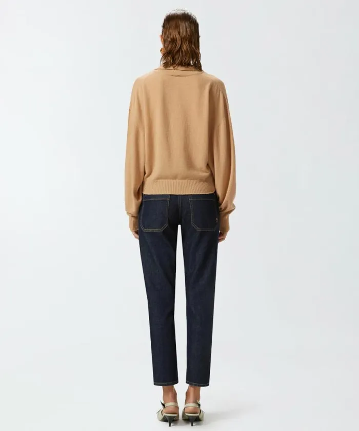 Women Knitwear Pinko Short Cashmereblend Sweater With Collar Warm Taupe Beige Women Knitwear Pinko Short Cashmereblend Sweater With Collar Warm Taupe Beige