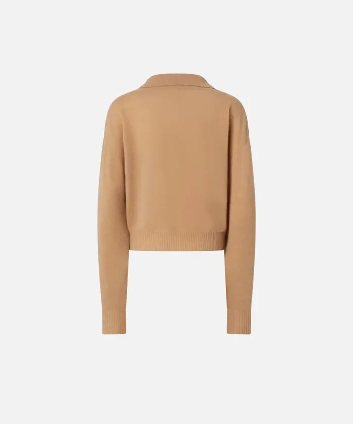 Women Knitwear Pinko Short Cashmereblend Sweater With Collar Warm Taupe Beige Women Knitwear Pinko Short Cashmereblend Sweater With Collar Warm Taupe Beige