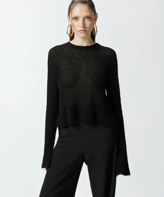 Women Knitwear Pinko Veillike Alpaca And Silk Sweater Limo Black