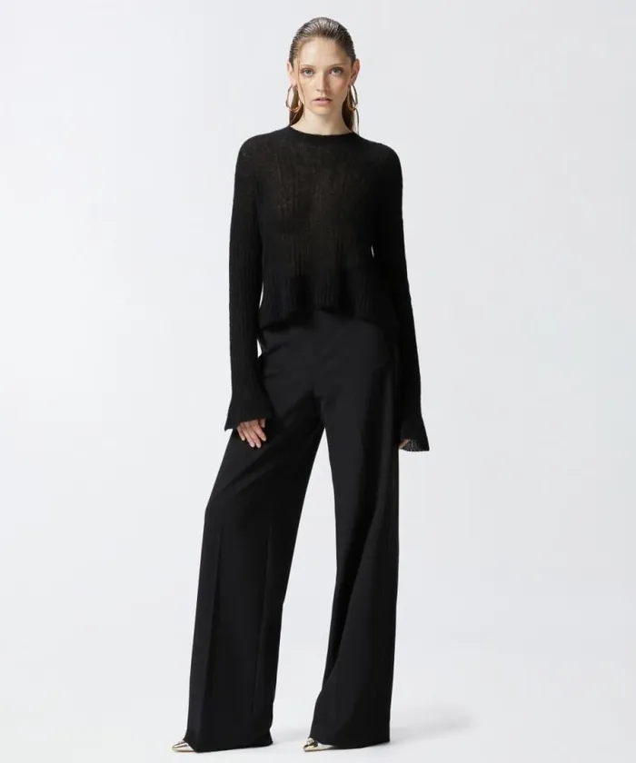 Women Knitwear Pinko Veillike Alpaca And Silk Sweater Limo Black Women Knitwear Pinko Veillike Alpaca And Silk Sweater Limo Black