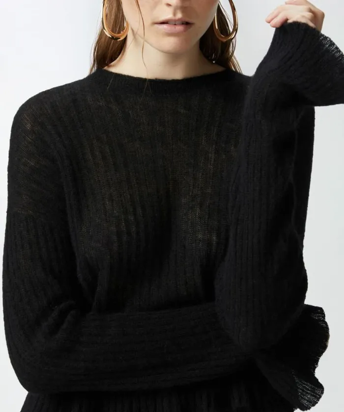 Women Knitwear Pinko Veillike Alpaca And Silk Sweater Limo Black Women Knitwear Pinko Veillike Alpaca And Silk Sweater Limo Black
