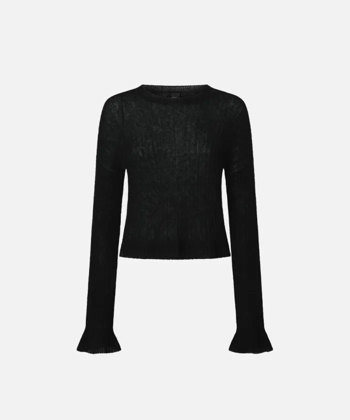 Women Knitwear Pinko Veillike Alpaca And Silk Sweater Limo Black Women Knitwear Pinko Veillike Alpaca And Silk Sweater Limo Black
