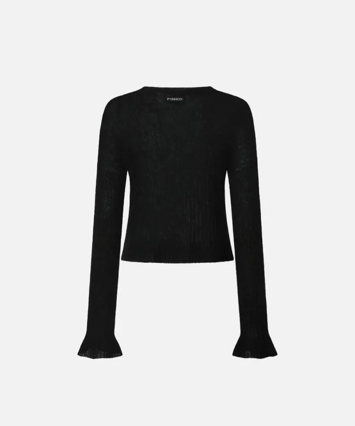 Women Knitwear Pinko Veillike Alpaca And Silk Sweater Limo Black Women Knitwear Pinko Veillike Alpaca And Silk Sweater Limo Black