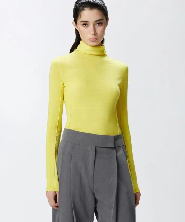 Women Knitwear Pinko Wool And Silk Turtleneck Sweater Spotlight Yellow