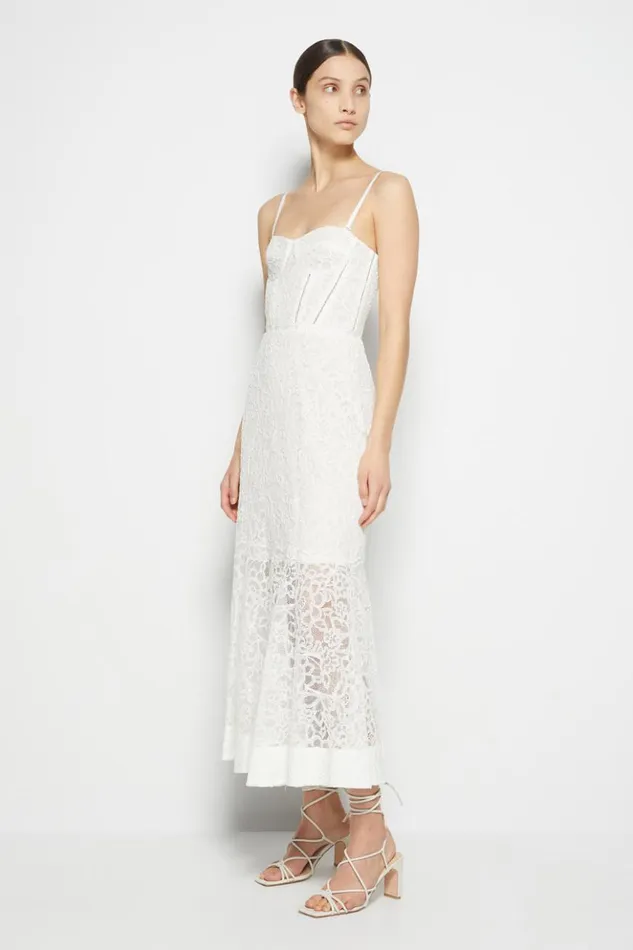 Women Lace Bustier Midi Dress EXCLUSIVE White Jonathan Simkhai Dresses and Jumpsuits
