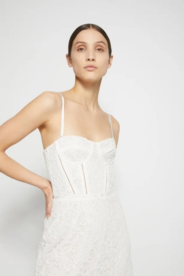 Women Lace Bustier Midi Dress EXCLUSIVE White Jonathan Simkhai Dresses and Jumpsuits
