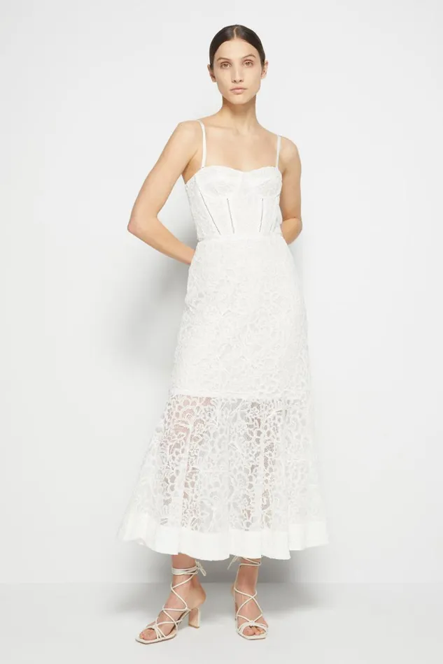 Women Lace Bustier Midi Dress EXCLUSIVE White Jonathan Simkhai Dresses and Jumpsuits