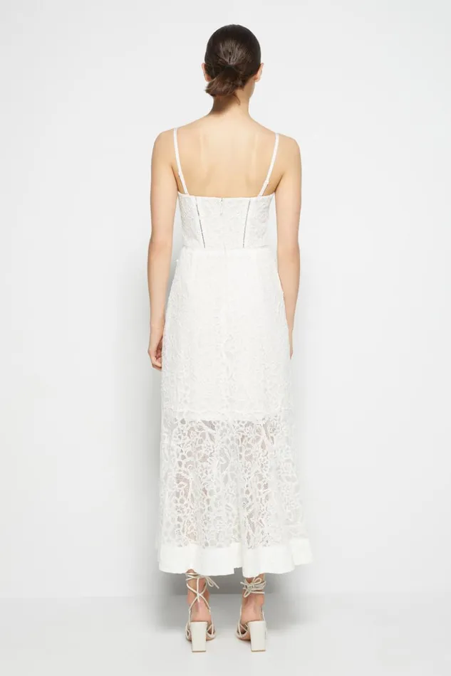 Women Lace Bustier Midi Dress EXCLUSIVE White Jonathan Simkhai Dresses and Jumpsuits