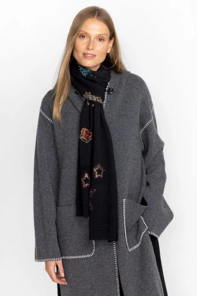 Women Ladie Rhinestone Scarf Black Johnny Was Scarves