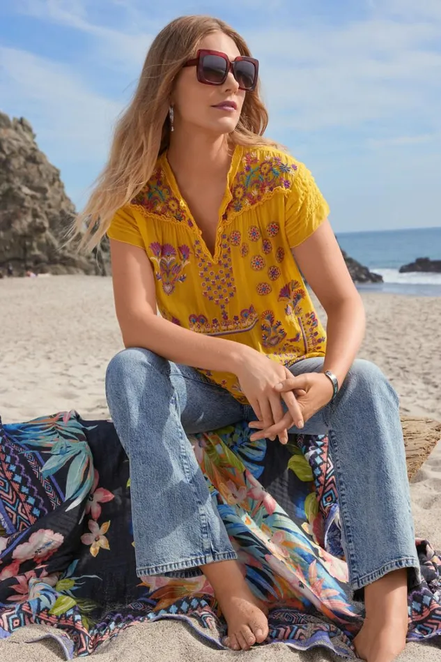 Women LAFARET BLOUSE Golden Pineapple Johnny Was Tops Women LAFARET BLOUSE Golden Pineapple Johnny Was Tops