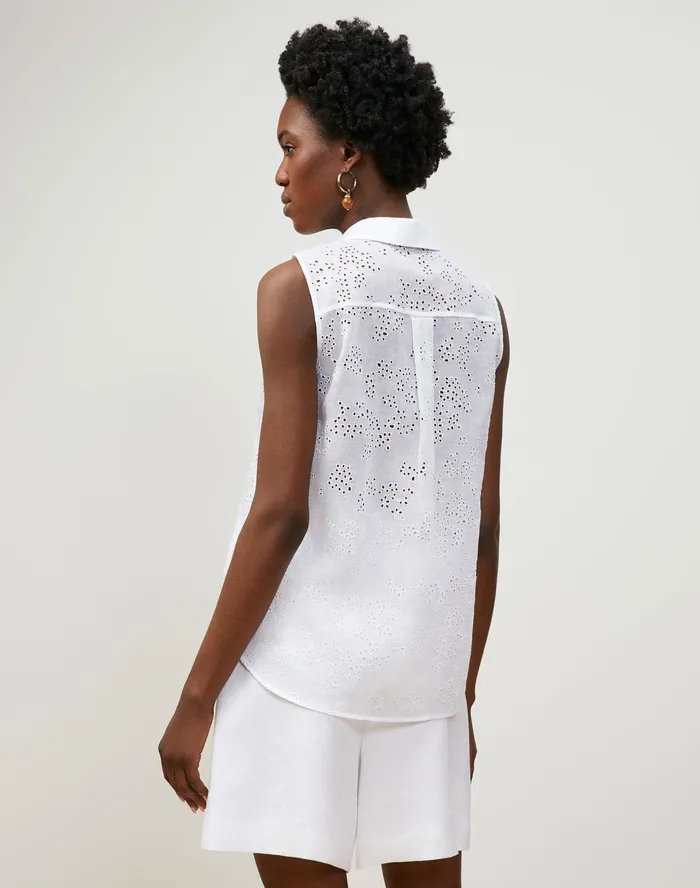 Women Lafayette 148 New York Blouses and Shirts Ari Blouse In Petal Eyelet White